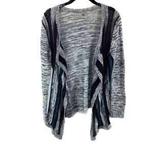 Charlotte Russe Cardigan Open Front Waterfall Striped Crochet Panel Long Sleeve